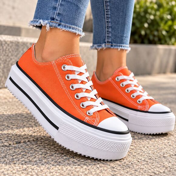 Converse Shoes - Converse All Star Shoes Womens 8.5 Orange Canvas Platform Sneakers Streetwear